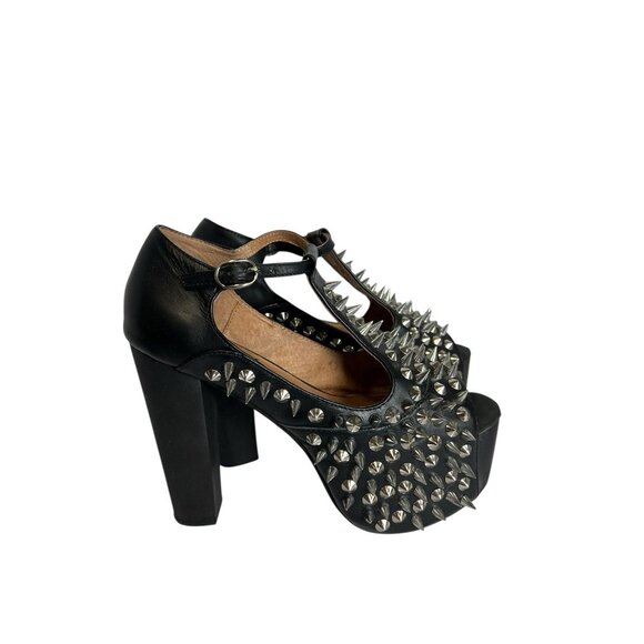 JEFFREY CAMPBELL Foxy Spike Black‎ Platform Strappy Studded Heels - US Womens 8M - Picture 3 of 8